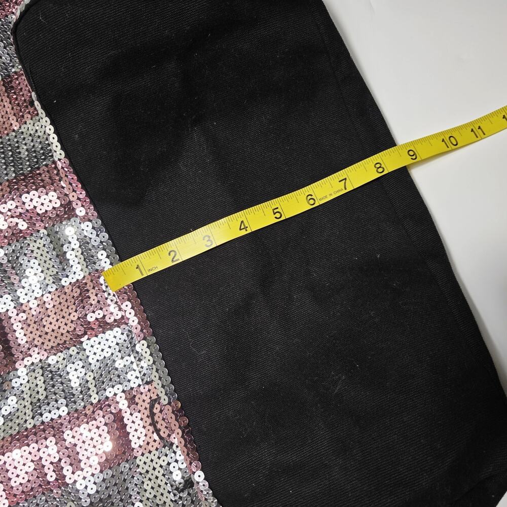 Victoria's Secret Large Zip Shoulder Bag Sequin Striped Pink Weekender Tote - Picture 6 of 7